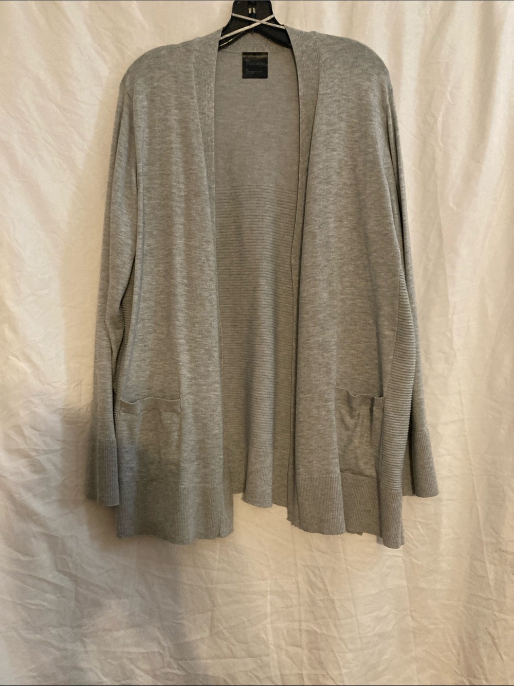 Madison Light Gray Open-Front Women's Cardigan 30 inches long w/pockets. (0011)
